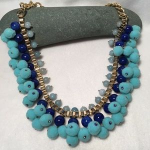 Pom-Pom Necklace Blue and Gold